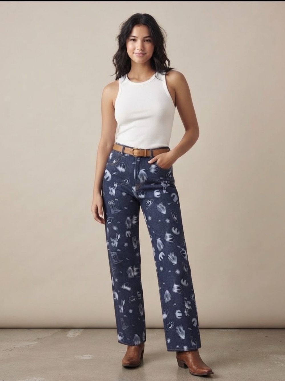 Cali 1850 Wide Legs Printed Jeans